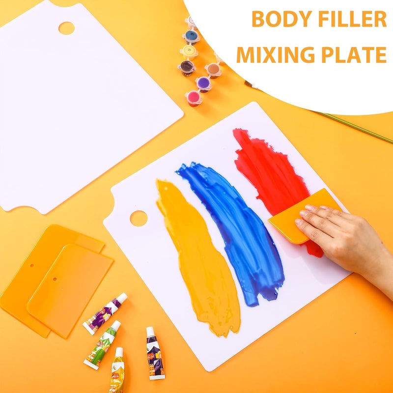 Minatee 2 Pcs 12 x 12 Inch Plastic Body Filler Mixing Board with 3 Pcs Reusable Body Filler Spreaders 4, 5, 6 Inch Plastic Spreaders, Auto Body Tools for Applying Automotive Fillers Putties Glazes - Image 3